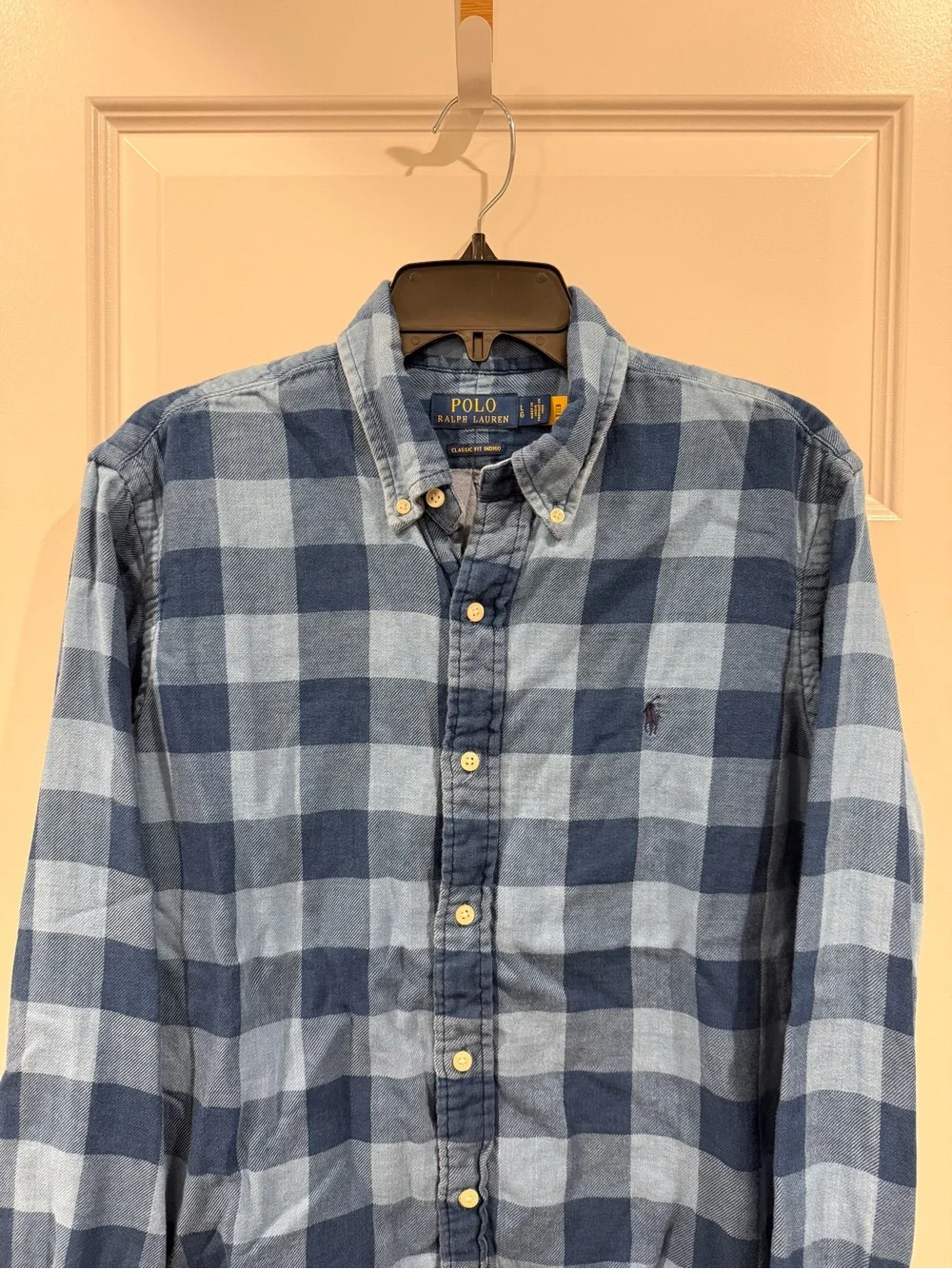 Polo by Ralph Lauren Men’s Blue Classic Fit Plaid Double Faced Shirt sz L